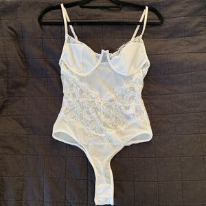 Womens Lace Bodysuit Top Size Large White Bustier Wedding